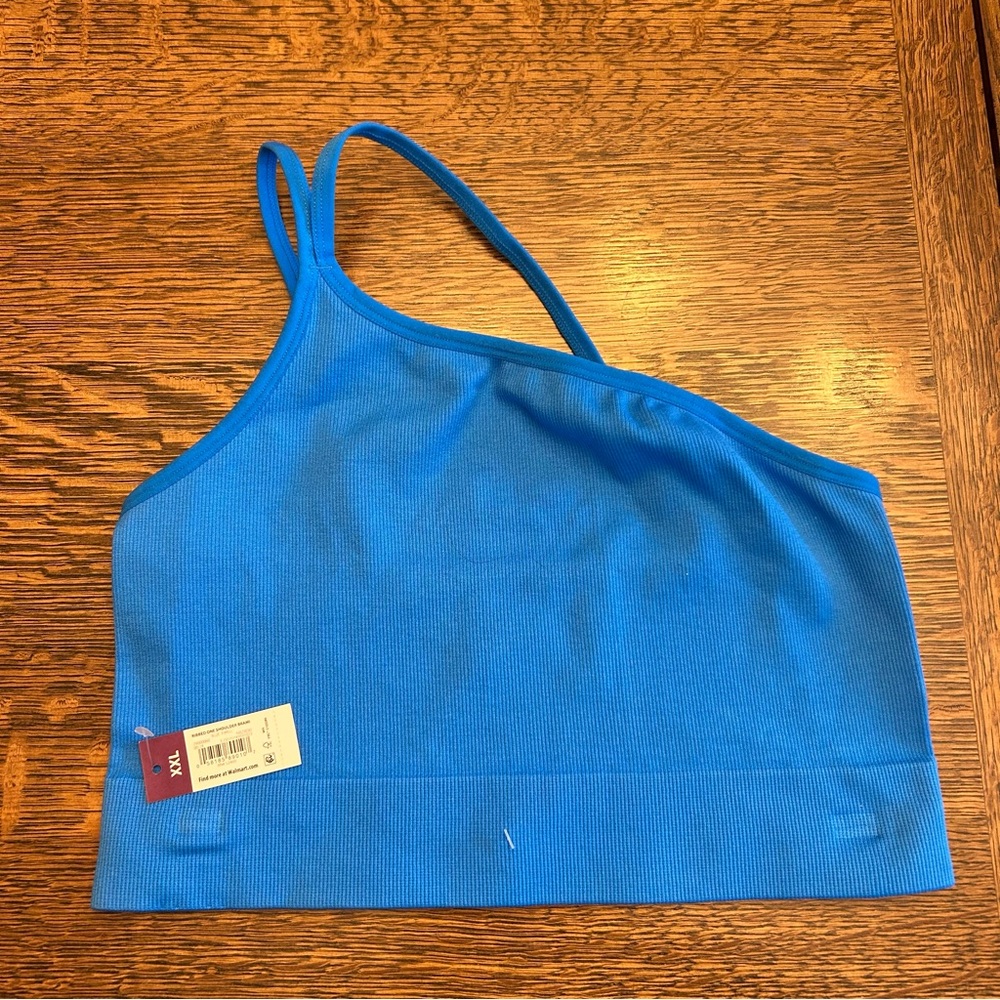 NWT No Boundaries youth XXL blue ribbed one shoulder brami bra top cropped